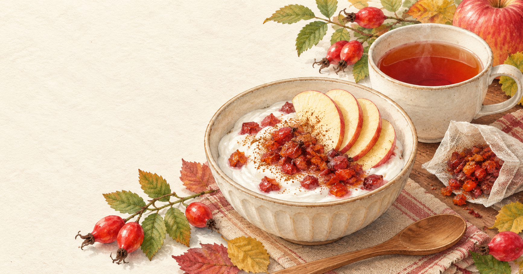 飲んだあとも楽しめる！有機ローズヒップティーの出し殻で作る秋のりんごヨーグルト🍎